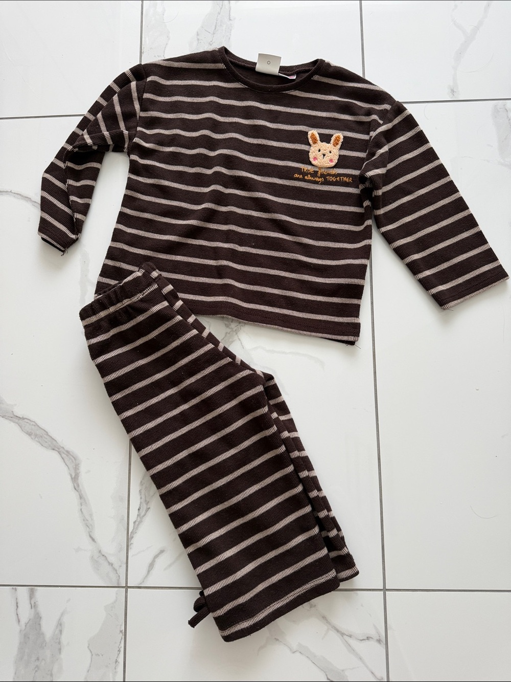 Zara Kids Brown Striped Set with Bunny Patch